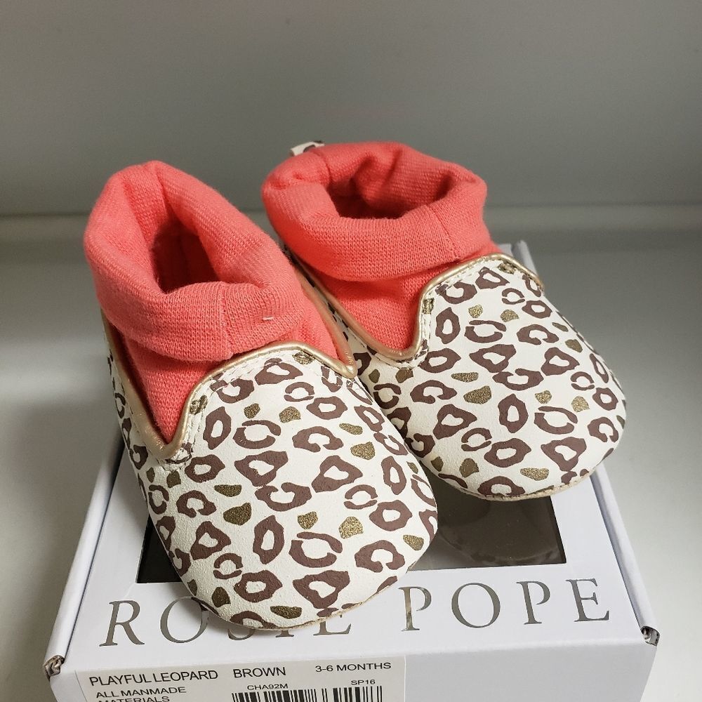 Rosie Pope Playful Leopard Brown crib shoes 3-6 month Size 2